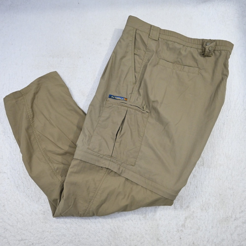 ExOfficio Convertible Cargo Pants Mens Large Tan Khaki Hiking Outdoor Zip‎ Off